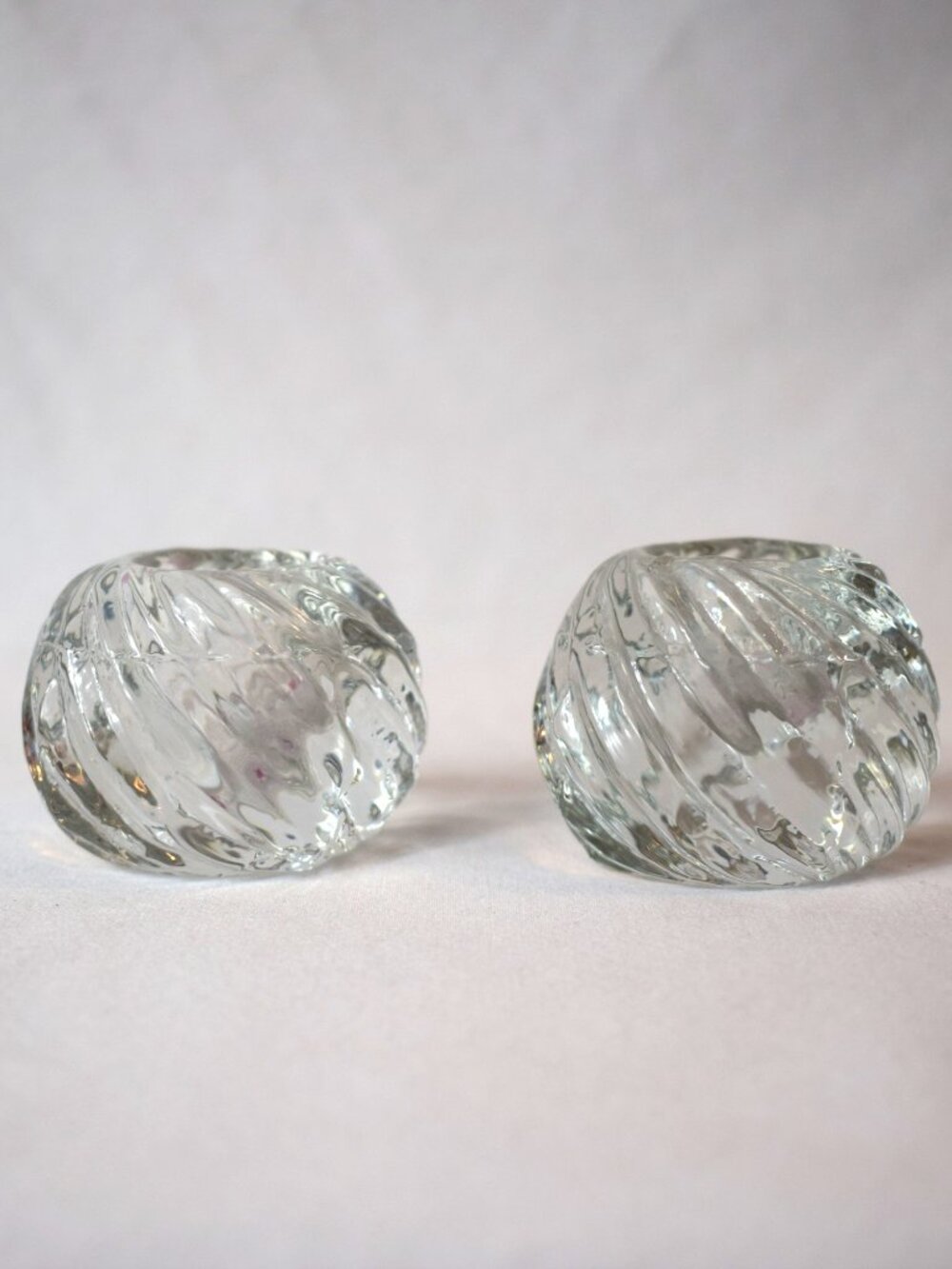 Glass 1 3/4 inches Tall Swirl Glass Orb Candlestick Holders